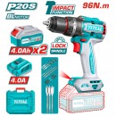 TOTAL BUŠILICA IZVIJAČ AKU. - 20V (2X4,0Ah, PUNJAČ)