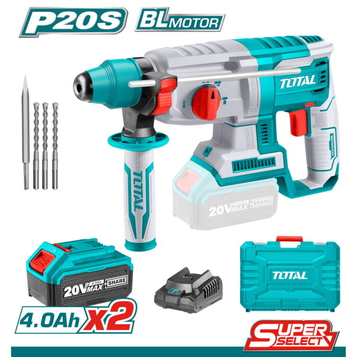 TOTAL Bušilica Aku Čekić 20V + 2x4,0Ah,Punjač)